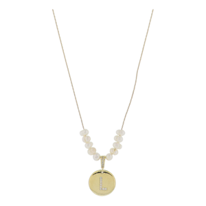 Freshwater Pearl and Crystal Loop with "L" Initial Gold Necklace 