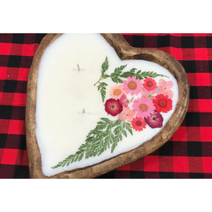 Large Flowered Heart Dough Bowl Soy Candle