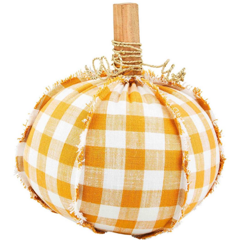 Large Orange Gingham Raw Pumpkin Sitter