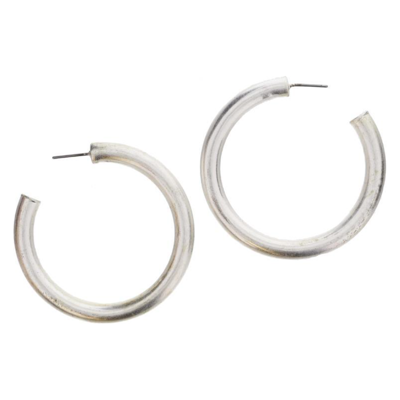 Large Silver Tubular Hoop Earrings