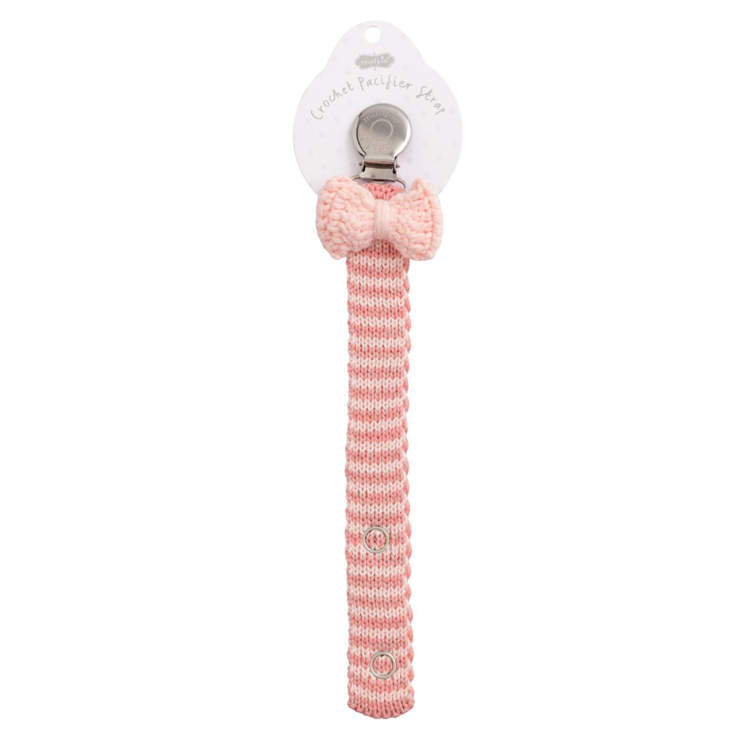 Light Pink Bow Crochet Pacifier Strap