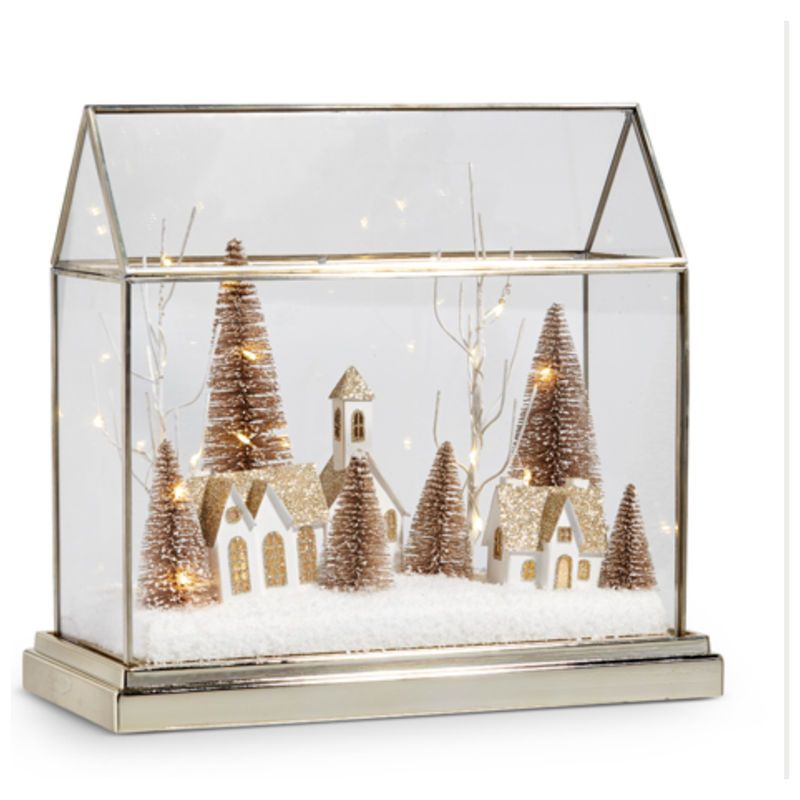 Lighted Snowy Village Terranium