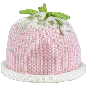 Lily Flower on Pink Oxford Stripe Knit Hat