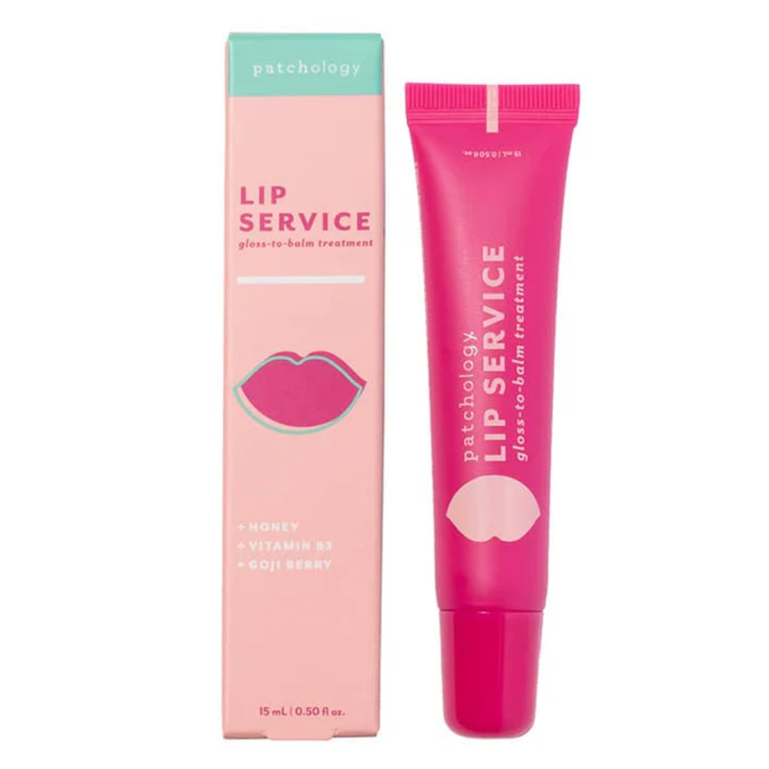 Suggestion


Patchology Lip Service lip balm packaging with pink tube and green box.