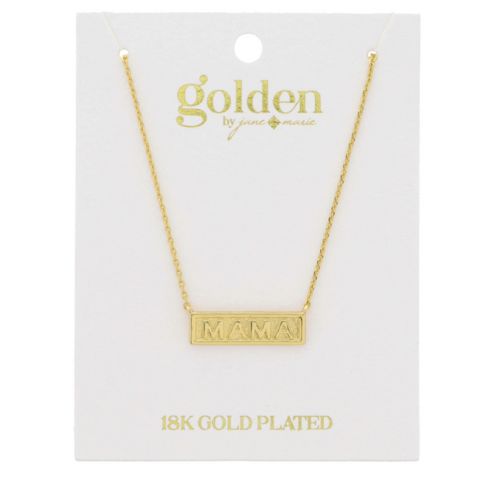 MAMA Rectangular Bar 18K Gold Plated Necklace