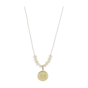 Freshwater Pearl and Crystal Loop with "M" Initial Gold Necklace 