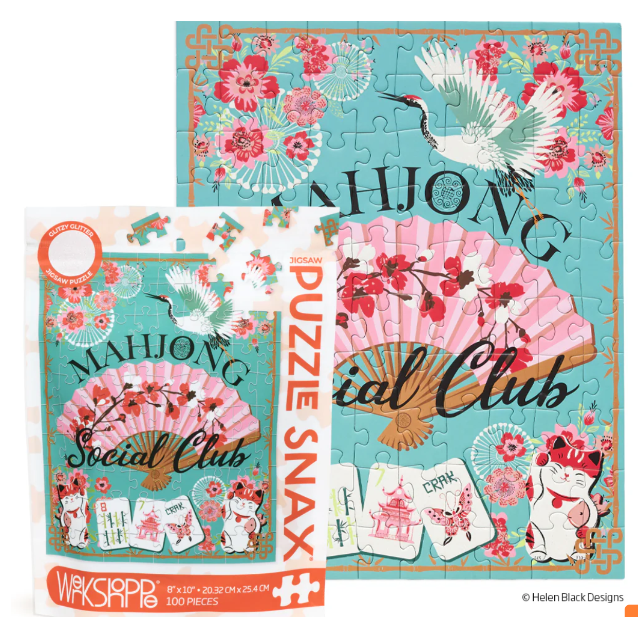 Mahjong-themed puzzle with floral and bird designs on a blue background