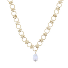 Matte Gold Ball Pin Joint Circle Link Chain with Drop Pearl Necklace