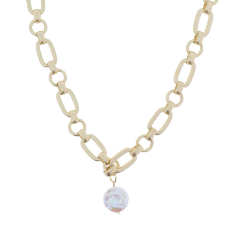 Matte Gold Chunky Long and Short with Coin Pearl Necklace