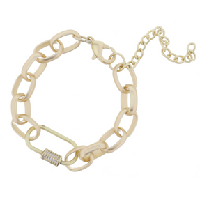 Matte Gold Chunky Oval Link Chain with Crystal Accented Carabiner Bracelet