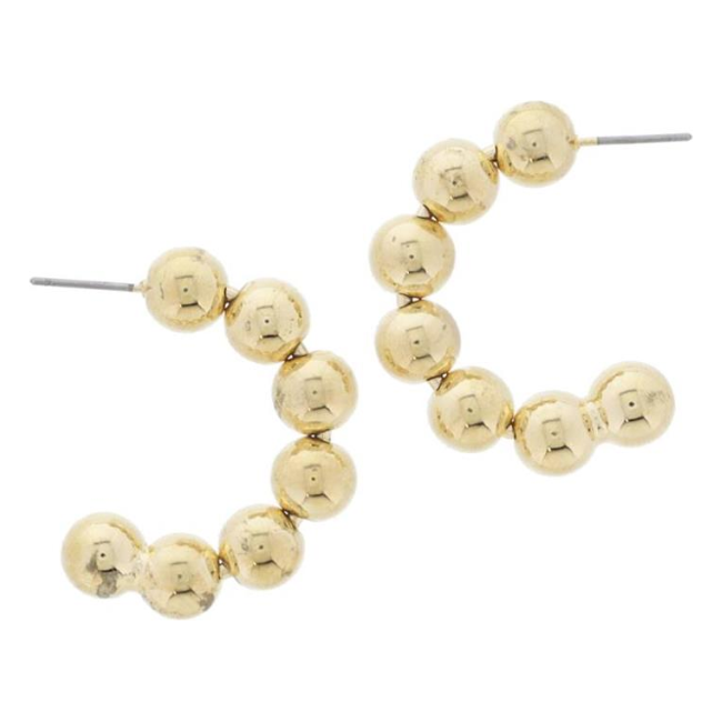 Medium Gold Ball Beaded Hoop Earrings