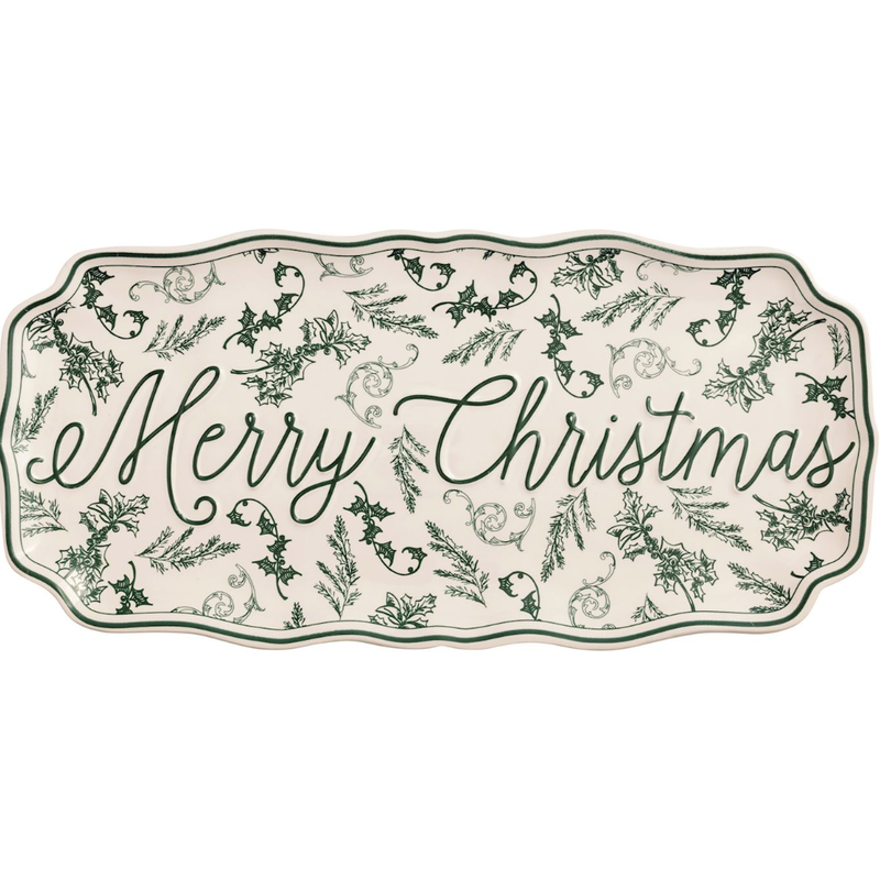 Merry Christmas Green Toile Tray