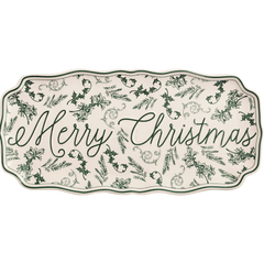 Merry Christmas Green Toile Tray