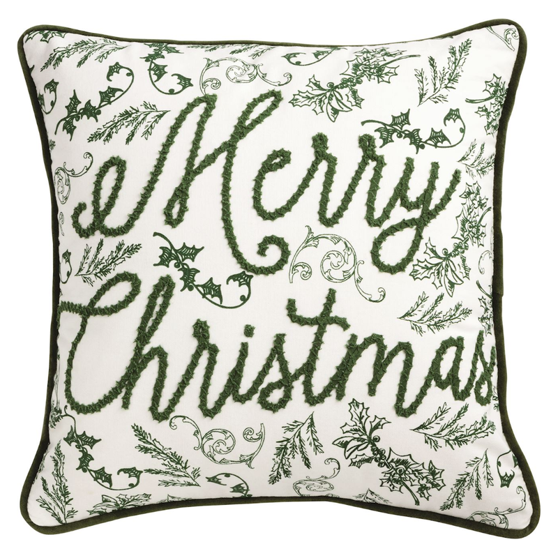 Merry Christmas Green Toile Pillow