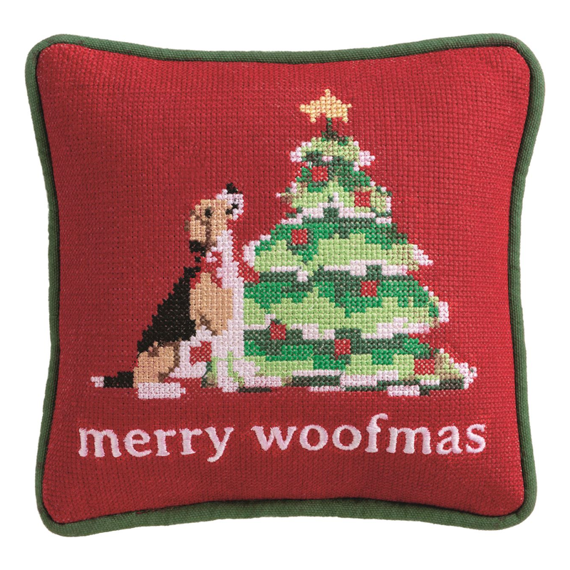 Merry Woofmas Needlepoint Pillow 