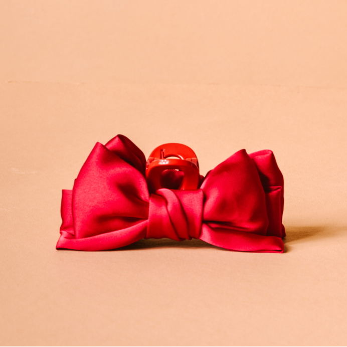 Mini Satin Bow Claw Clip-Red