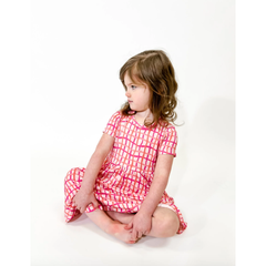Pink Wavy Plaid Short Sleeve Dress