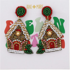 Multi Beaded Gingerbread House Earrings