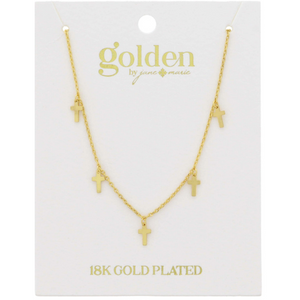 Multi Mini Gold Cross Stations 18K Gold Plated Necklace