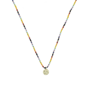 Multi & Gold Beaded with Gold Disc Necklace