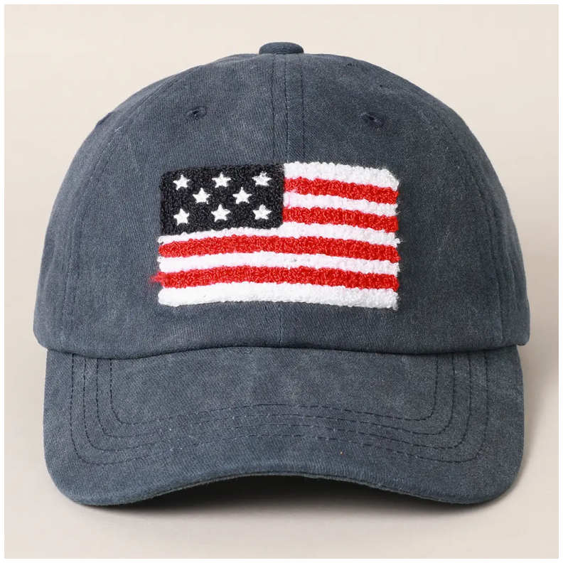 Navy American Flag Chenille Patch Baseball Cap