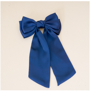 Navy Satin Hair Bow 