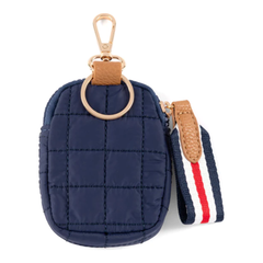 quilted navy clip on pouch