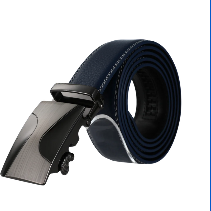  Navy with Mixed Metal Buckle Leather Ratchet Belt