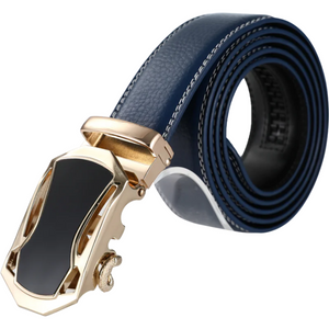 Navy with Gold Style Buckle Ratchet Leather Belt