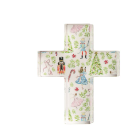 Cross-shaped product with floral and character design on a white background