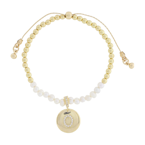 Freshwater Pearl and Crystal Loop with Pave Crystal "O" Disc Bracelet 