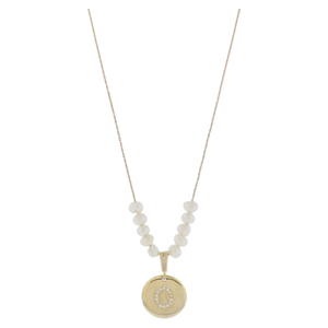 Freshwater Pearl and Crystal Loop with "O" Initial Gold Necklace 