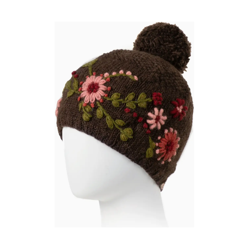 Olivia Wool Knit Beanie in Brown