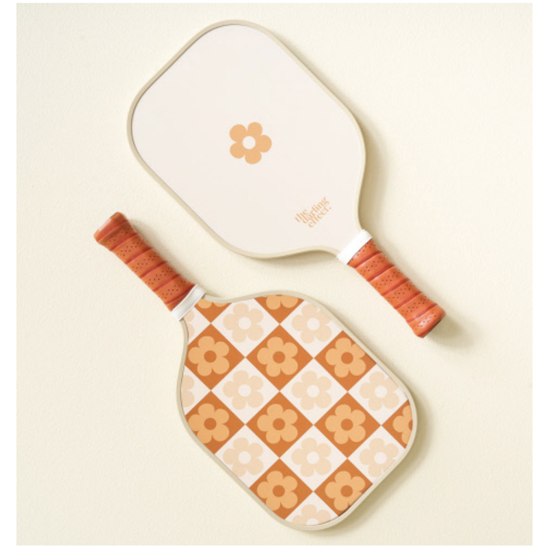 Flower Check Brown Pickleball Paddle.
