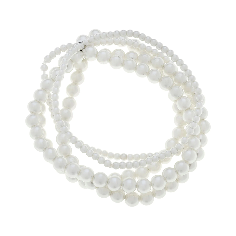 Theresa Pearl Multi Strand Stretch Bracelet in Ivory.