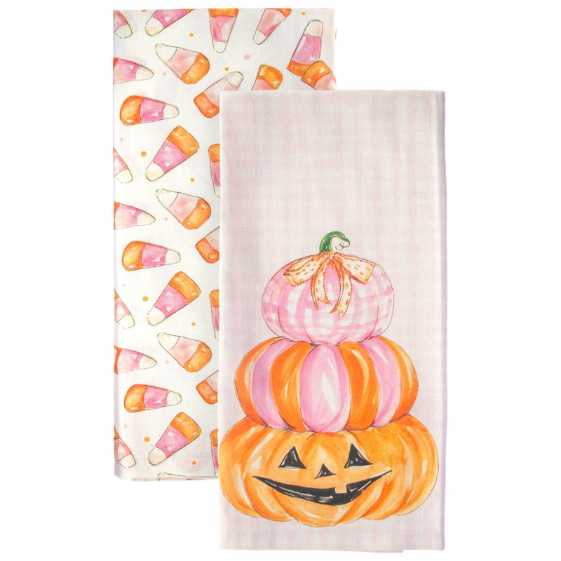 Pink Candy Corn Tea Towel Set of Two