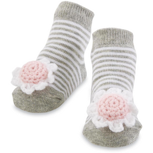 Pink Flower Toe Rattle Socks