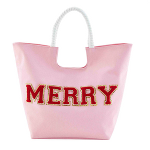 Pink Merry Holiday Tote Bag