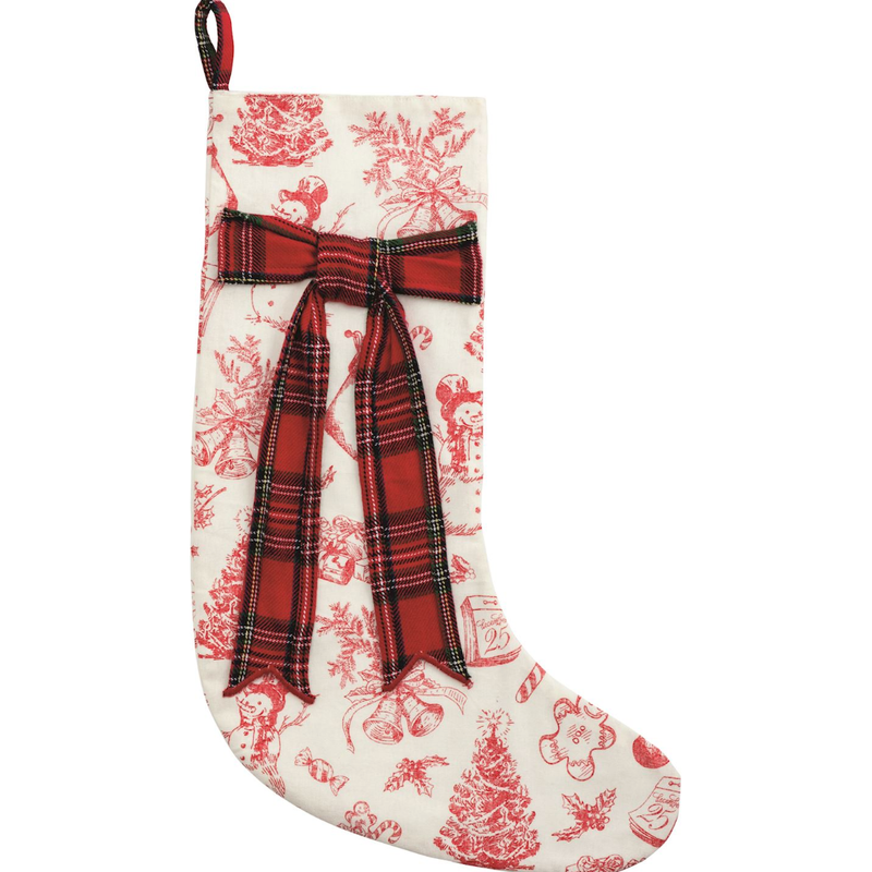 Plaid Bow Toile Stocking
