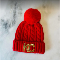 Red Beanie with Gold KC Bling