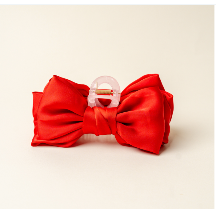 Red Satin Bow Claw Clip