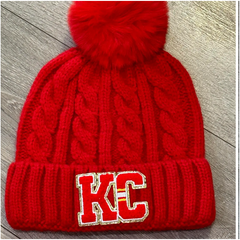 Red Striped Beanie with Red KC Bling Lettering