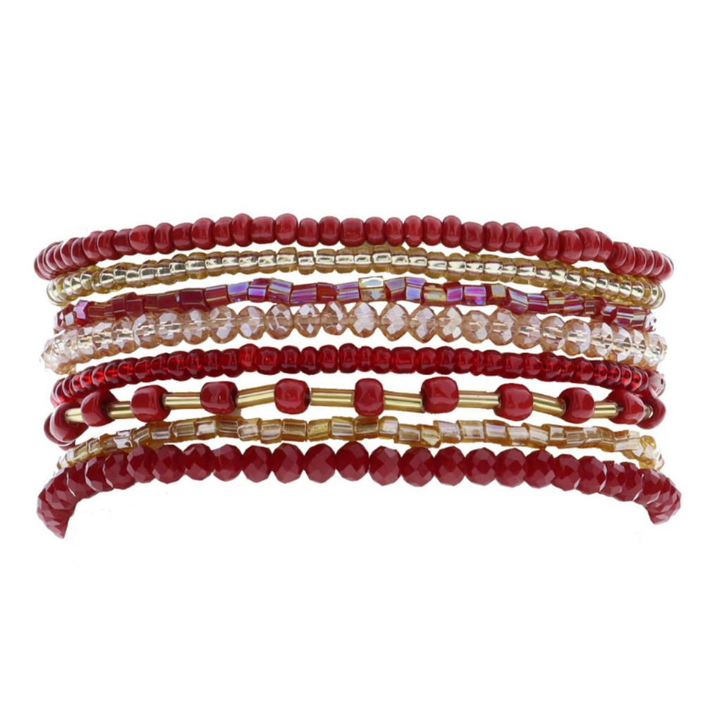 Red and Gold Beaded Strands Bracelet
