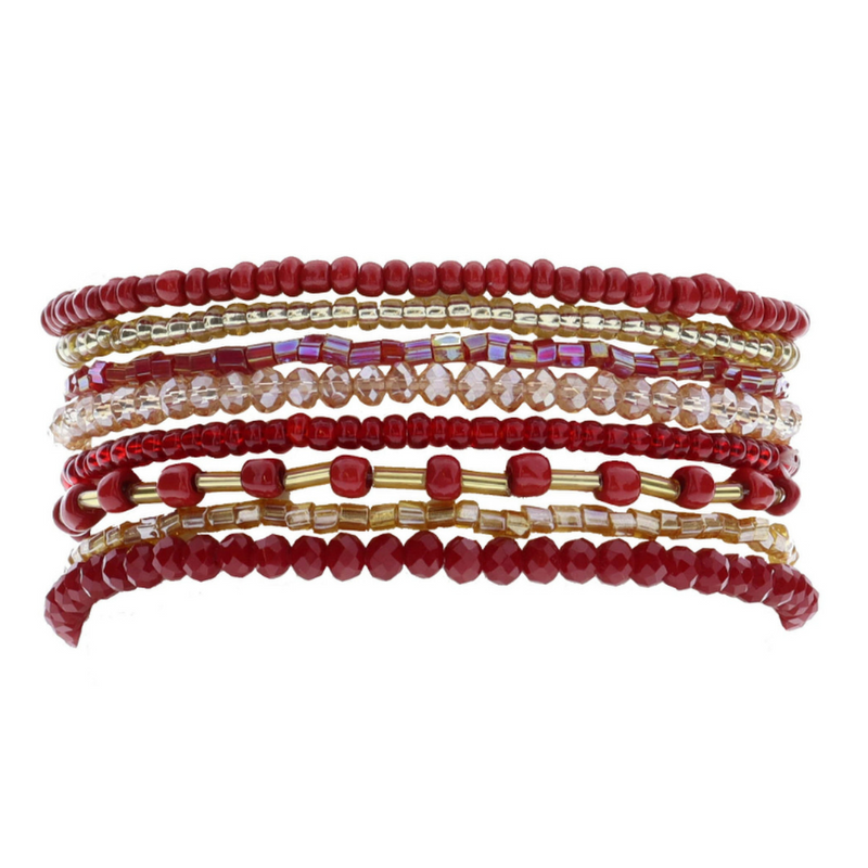 Red and Gold Beaded Strands Bracelet