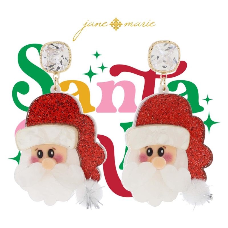 Resin Santa Face with Crystal Post Earrings