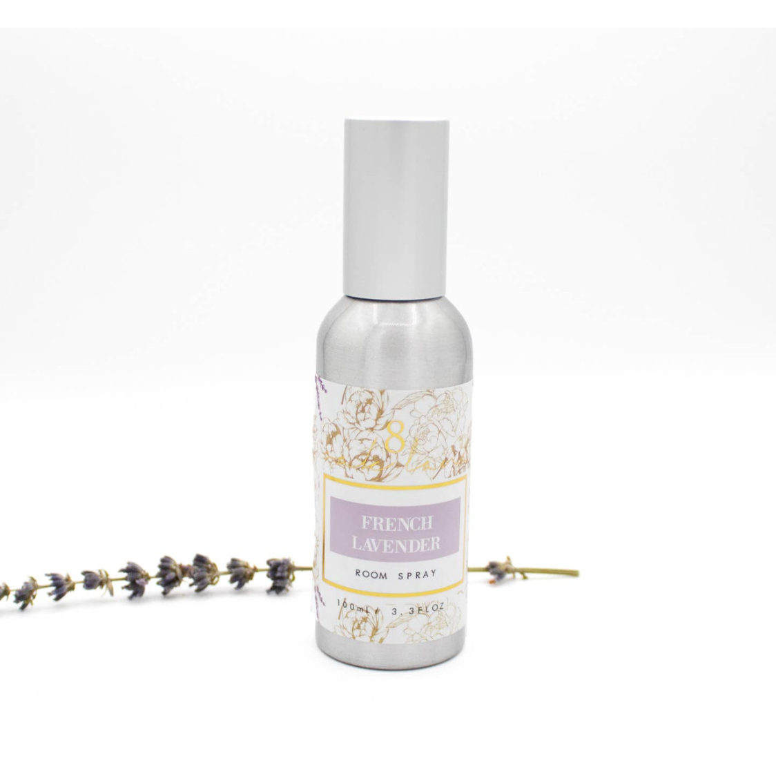 Room spray bottle labeled 'French Lavender' on a white background