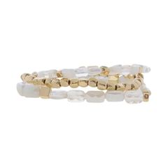 Jayne Set of 3 AB White,Clear AB, Gold Beaded Stretch Bracelet