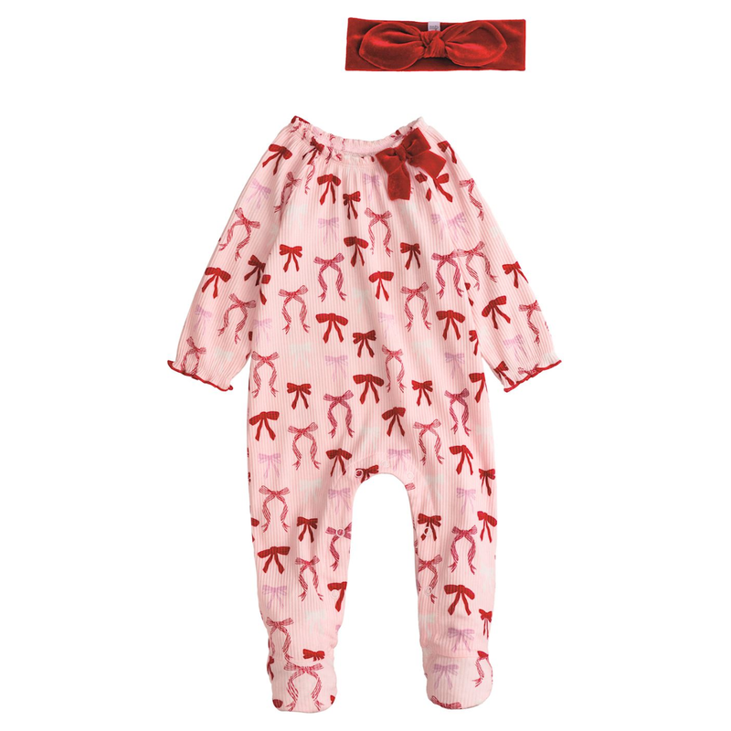 Christmas Bow Sleeper and Headband Set