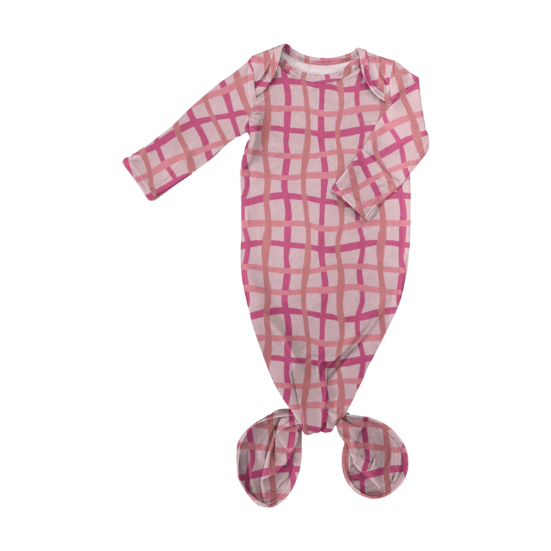 Pink Wavy Plaid Knotted Gown