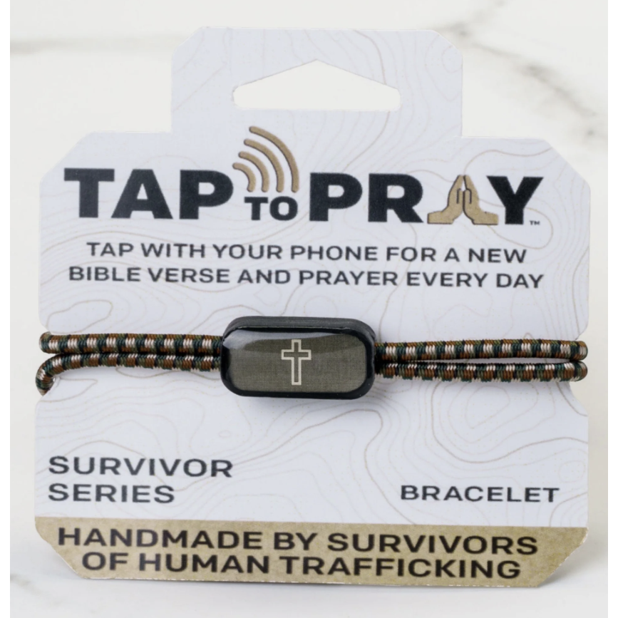 Tap To Pray Survivor Series Tactical Bracelet Camo Green + Cross